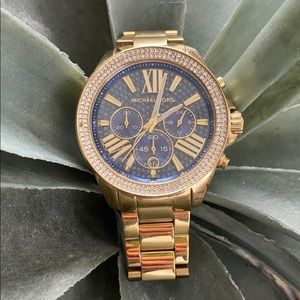 EUC Michael Kors Wren Blue Crystal Pave Watch 41mm